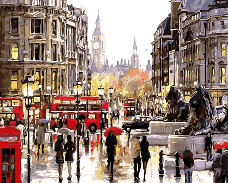 DIY Painting By Numbers - Rainy Day in London (16"x20" / 40x50cm)