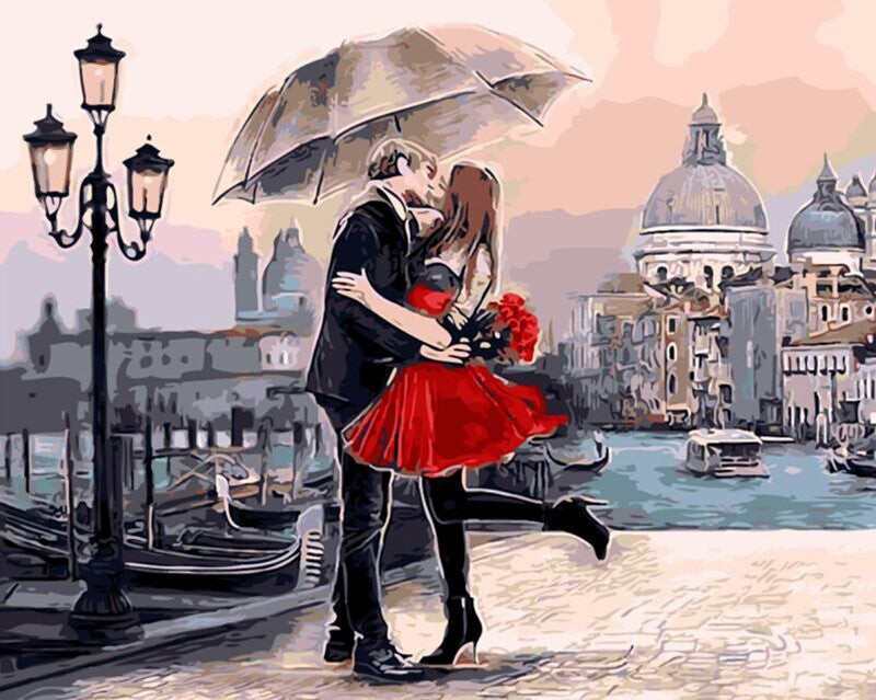 DIY Painting By Numbers - Romantic Kiss (16"x20" / 40x50cm)