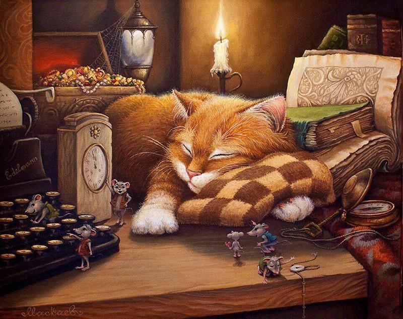 DIY Painting By Numbers - Sleeping Cat (16"x20" / 40x50cm)
