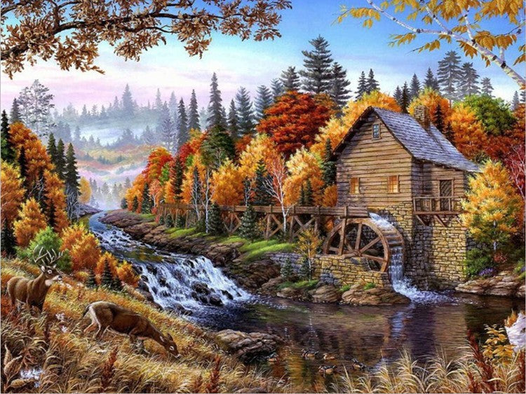 DIY Painting By Numbers - Water Wheel (16"x20" / 40x50cm)