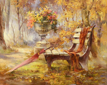 DIY Painting By Numbers - Bench in Meadow (16"x20" / 40x50cm)