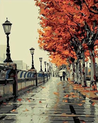 DIY Painting By Numbers - Autumn Street (16"x20" / 40x50cm)