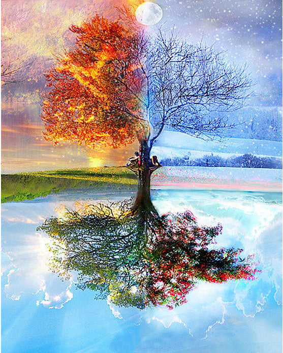 DIY Painting By Numbers - Four Seasons Tree Landscape (16"x20" / 40x50cm)