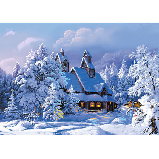 DIY Painting By Numbers - Snowy Mountain Cabin (16"x20" / 40x50cm)