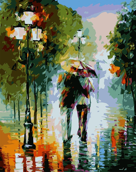 DIY Painting By Numbers - Walking in the Rain (16"x20" / 40x50cm)