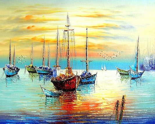 DIY Painting By Numbers -  The Docking Boats (16"x20" / 40x50cm)