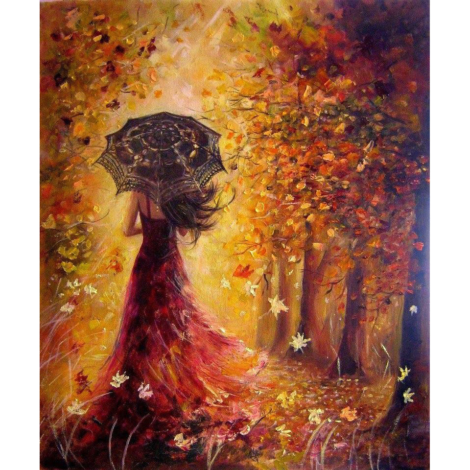 DIY Painting By Numbers - Beautiful Women Autumn Landscape (16"x20" / 40x50cm)