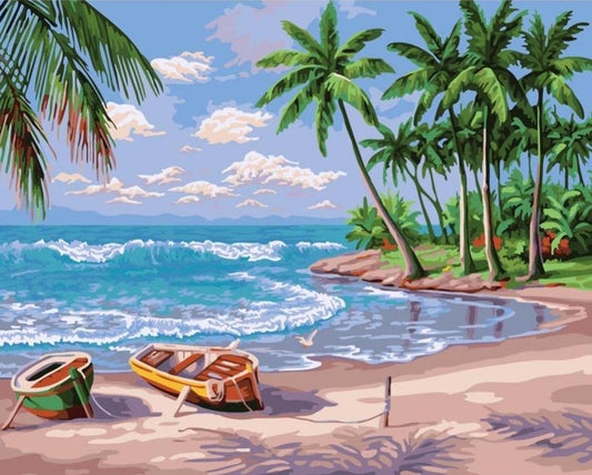 DIY Painting By Numbers - Serene Sea Boats (16"x20" / 40x50cm)
