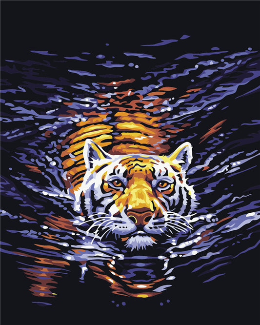 DIY Painting By Numbers - Swimming Tiger (16"x20" / 40x50cm)