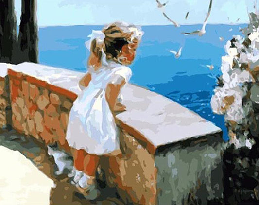 DIY Painting By Numbers - Child Looking on the Sea (16"x20" / 40x50cm)