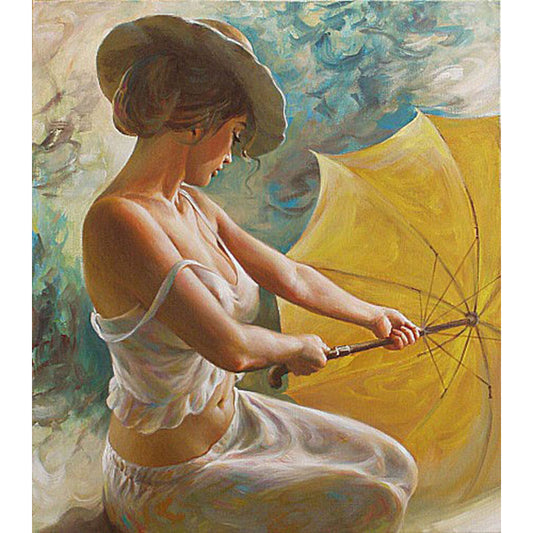 DIY Painting By Numbers - Mysterious Lady Holding an Umbrella (16"x20" / 40x50cm)