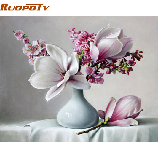 DIY Painting By Numbers - Magnolia Flower (16"x20" / 40x50cm)