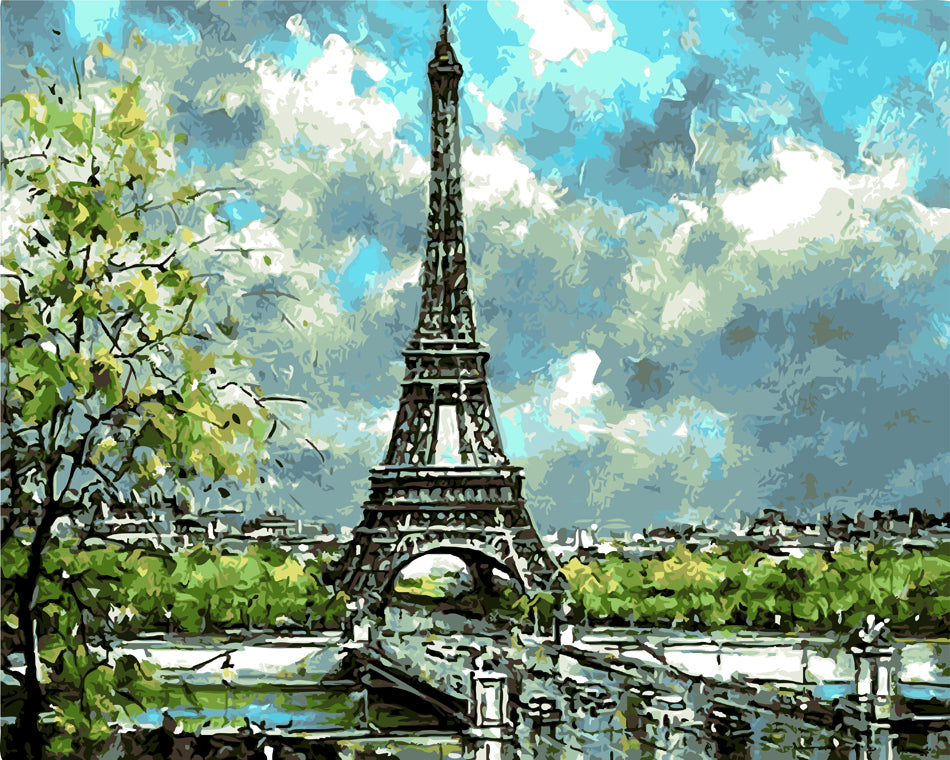 DIY Painting By Numbers - Abstract Eiffel Tower (16"x20" / 40x50cm)