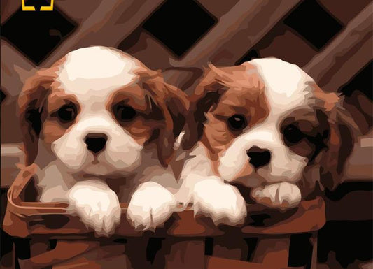 DIY Painting By Numbers - Cute Puppies (16"x20" / 40x50cm)