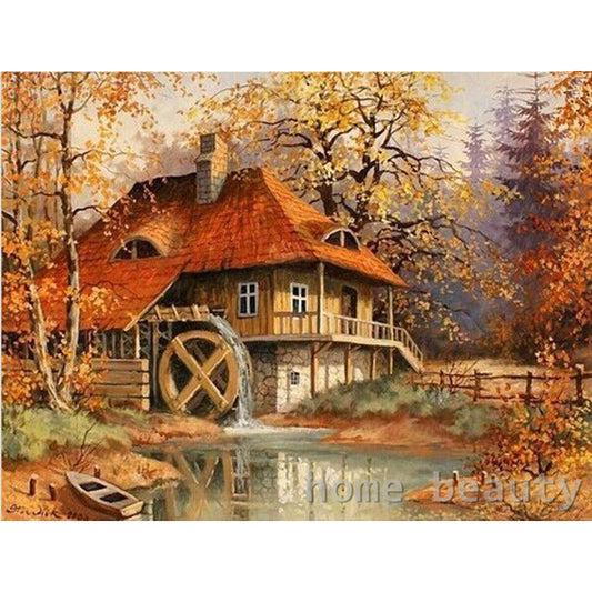 DIY Painting By Numbers - Country Mill (16"x20" / 40x50cm)