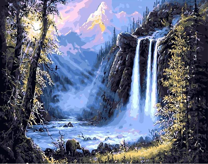 DIY Painting By Numbers - Misty Waterfall (16"x20" / 40x50cm)
