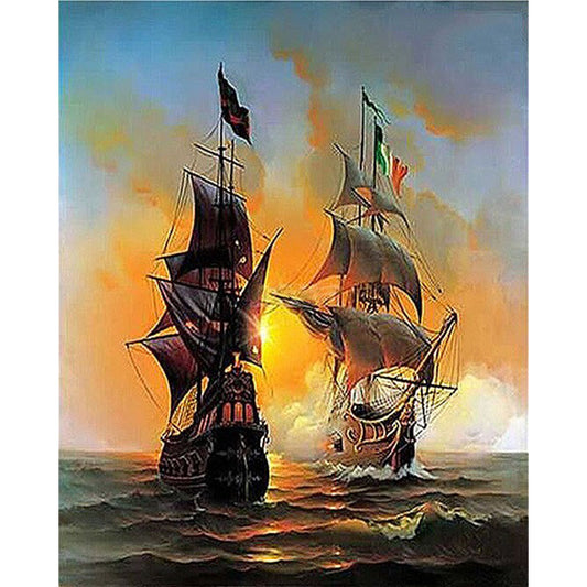 DIY Painting By Numbers - Brigantine on War (16"x20" / 40x50cm)