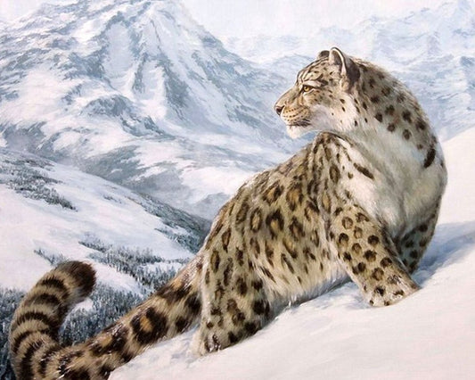 DIY Painting By Numbers - Vigilant Snow Leopard (16"x20" / 40x50cm)