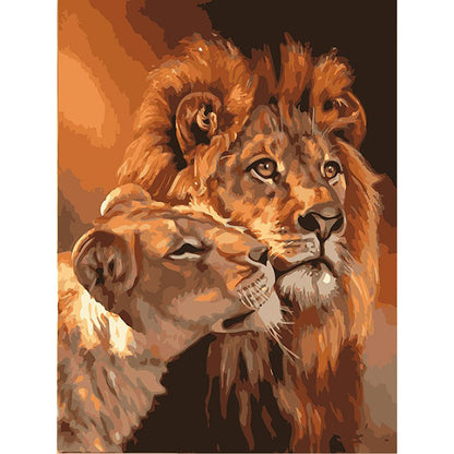 DIY Painting By Numbers - Lion Couple (16"x20" / 40x50cm)